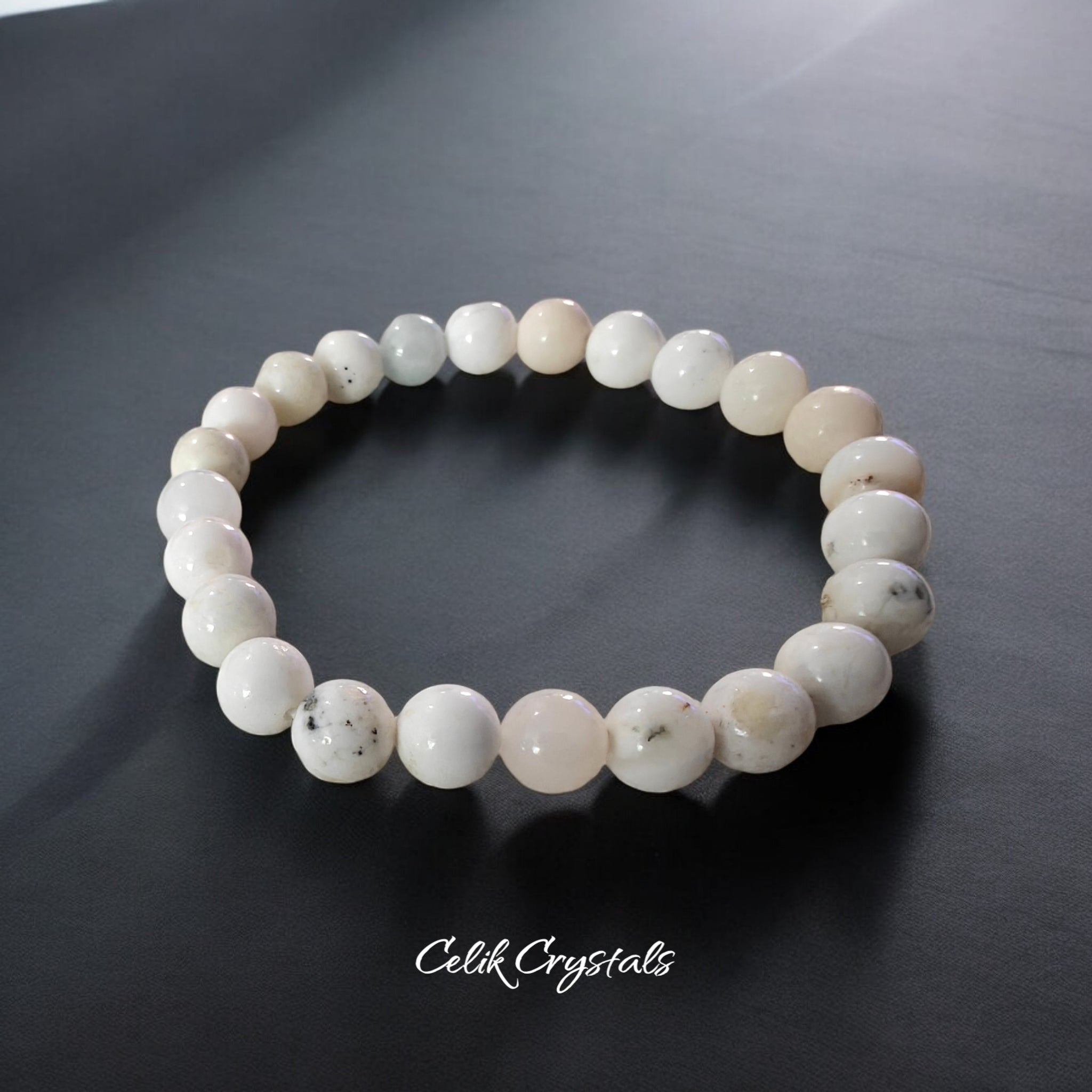 White Opal Crystal Bracelet Natural Stones 8mm Stretches