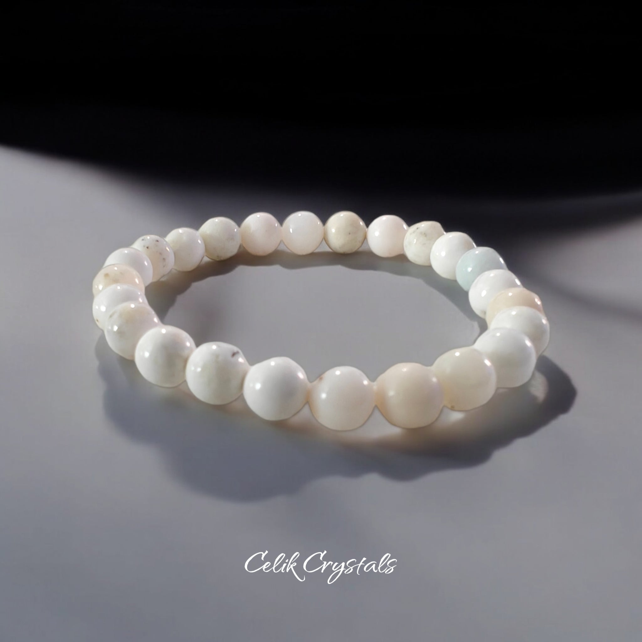 White Opal Crystal Bracelet Natural Stones 8mm Stretches