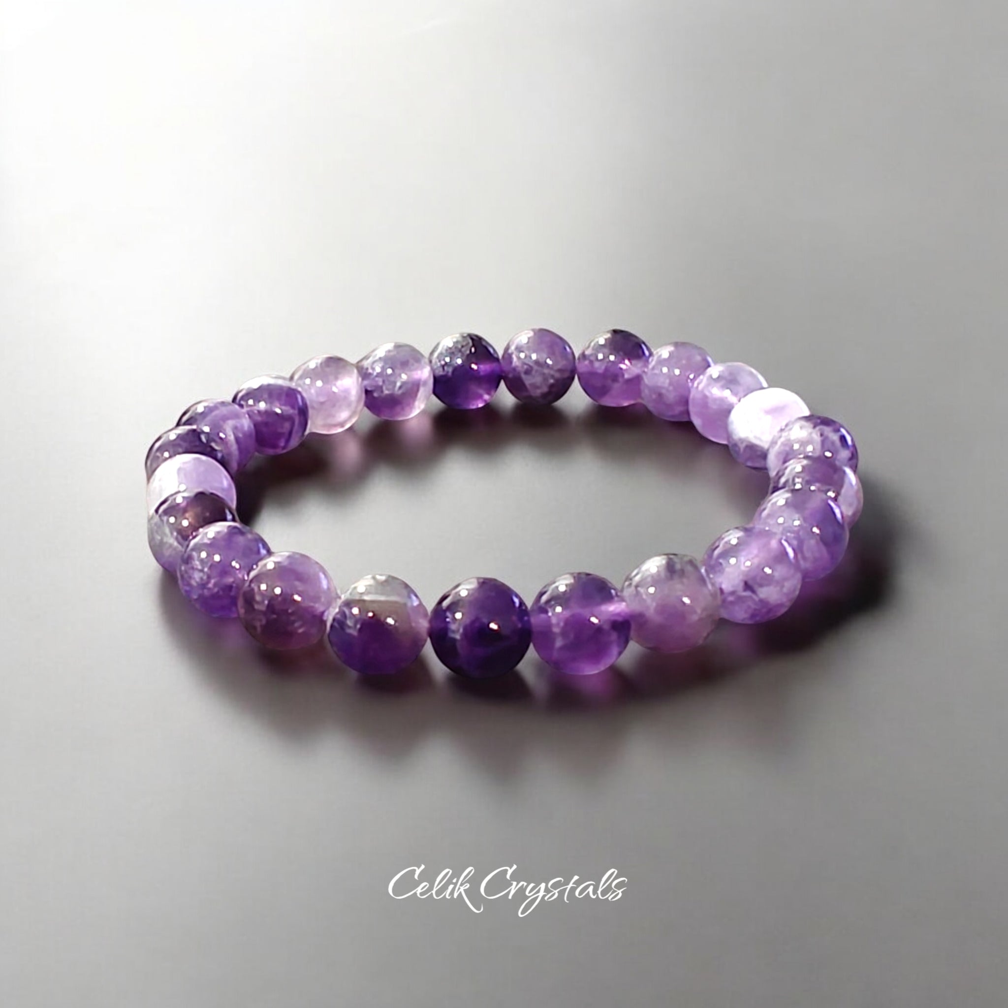 Chevron Amethyst Bracelet Natural Stones Stretch Crystal Bracelet