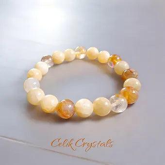 Golden Healer and Honey Calcite Bracelet 10mm Natural Stones Stretch Crystals