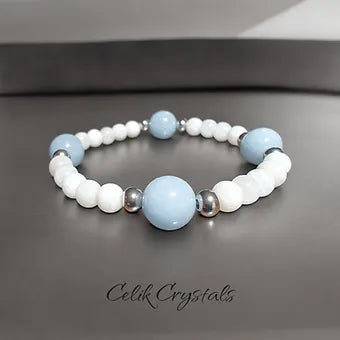 Angelite and Moonstone Women's Stretch Bead Bracelet