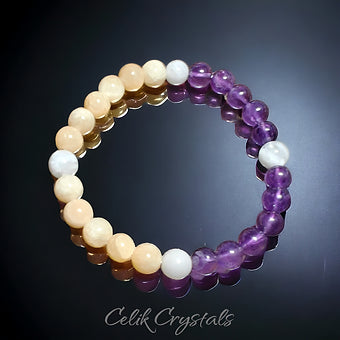 Amethyst Bracelet with Moonstone and Honey Calcite