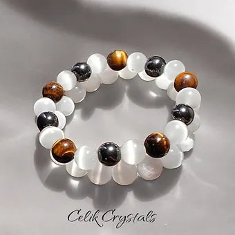 Selenite Bracelet Stack With Tiger Eye