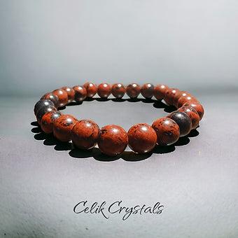 Mahogany Obsidian Bracelet Natural Stones Stretch Crystal Bead Bracelet