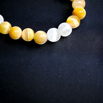 Tiger Eye and Selenite Bracelet 8mm Natural Stones Stretches