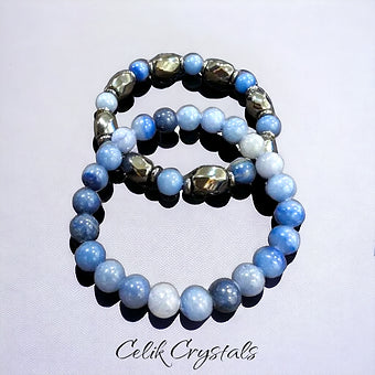 Blue Aventurine and Hematite Men's Bracelet Stack