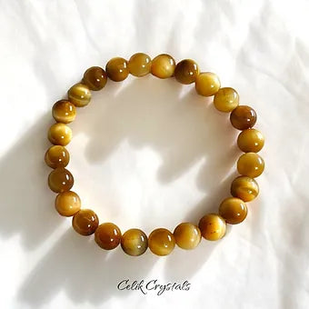 Gold Tiger Eye Bracelet Natural Stones 8mm Stretches