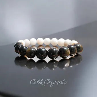 Gold Obsidian and Moonstone Bracelet Natural Stones 10mm Stretch Beads