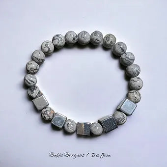 Men's Map Stone Jasper & Hematite Bracelet - 8mm