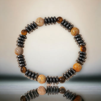 Tiger Eye and Coral Jade Bracelet