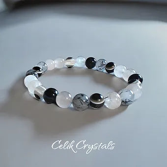 Tourmaline Quartz Crystal Bracelet With Evil Eye beads