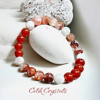 Fire Quartz Bracelet with Carnelian and Moonstone