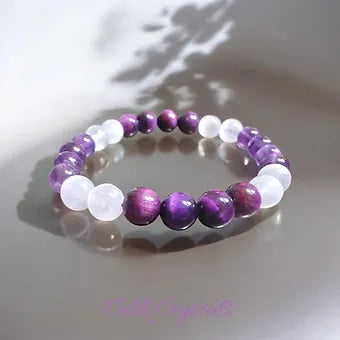 Amethyst Purple Tiger Eye and Selenite Bracelet