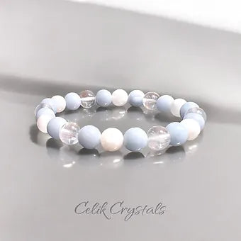 Angelite Moonstone and Clear Quartz Bracelet