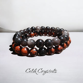 Mahogany & Silver Obsidian Bracelet Stack