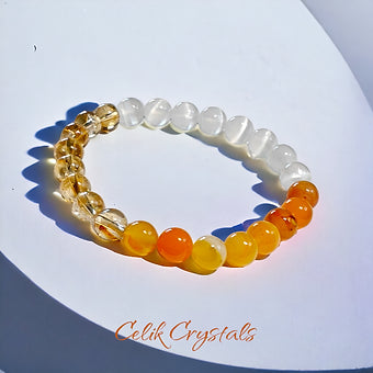 Citrine, Selenite and Orange Agate Bracelet