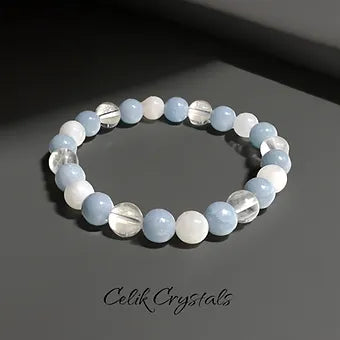 Angelite Moonstone and Clear Quartz Bracelet