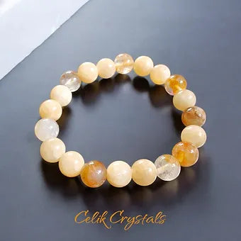 Golden Healer and Honey Calcite Bracelet 10mm Natural Stones Stretch Crystals