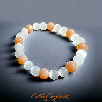 Sunstone & White Cat Eye Bracelet 8mm Unisex