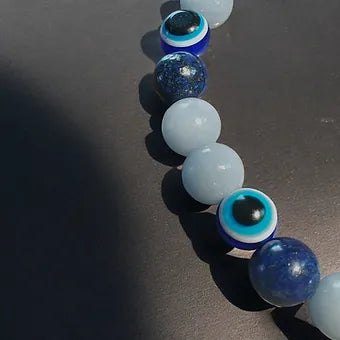 Evil Eye Bracelet with Lapis Lazuli and Angelite Stretches