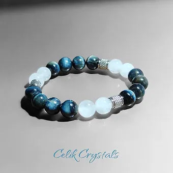 Blue Tiger Eye and White Quartz Bracelet