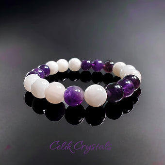 Amethyst and Moonstone Stretch Healing Crystal Bead Bracelet 10mm
