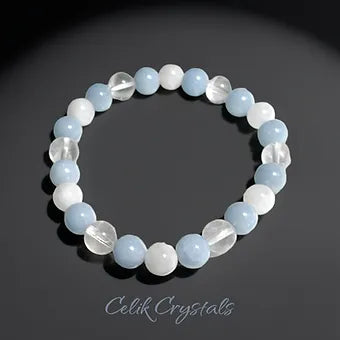 Angelite Moonstone and Clear Quartz Bracelet
