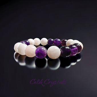 Amethyst and Moonstone Stretch Healing Crystal Bead Bracelet 10mm