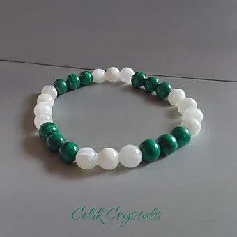 Malachite and Moonstone Bracelet 8mm Unisex