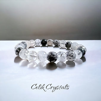 Black Tourmaline Quartz Crystal Healing Bracelet Unisex