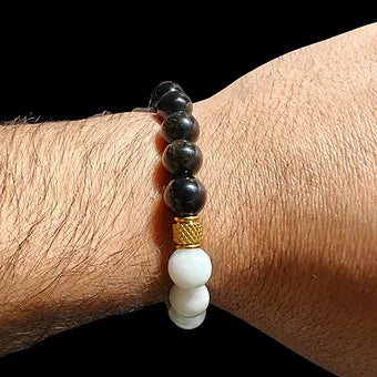 Gold Obsidian and Moonstone Bracelet Natural Stones 10mm Stretch Beads