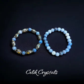 Blue Aventurine and Hematite Men's Bracelet Stack