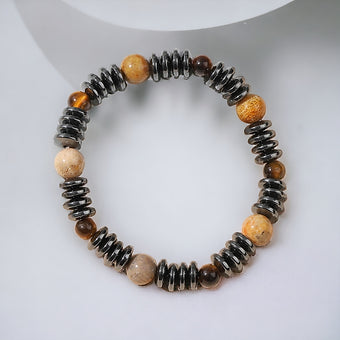 Tiger Eye and Coral Jade Bracelet