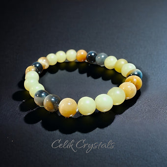 Tiger Eye and Lemon Jade Bracelet Natural Stones 8mm Stretches Unisex Healing