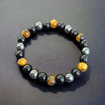 Triple Protection Bracelet Tiger eye Hematite Stretch Crystal Bracelet