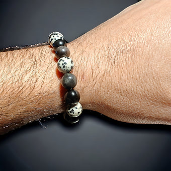Silver Obsidian Dalmatian Stone Bracelet 10mm