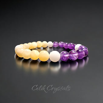 Amethyst Bracelet with Moonstone and Honey Calcite