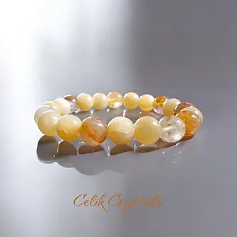Golden Healer and Honey Calcite Bracelet 10mm Natural Stones Stretch Crystals