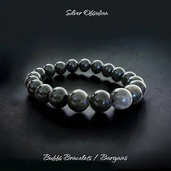 Silver Obsidian Bracelet Natural Stones Stretch Crystal Bracelet