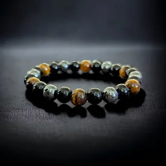 Triple Protection Bracelet Tiger eye Hematite Stretch Crystal Bracelet