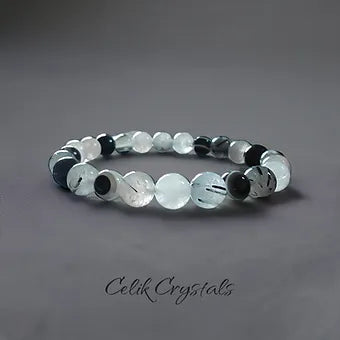 Tourmaline Quartz Crystal Bracelet With Evil Eye beads