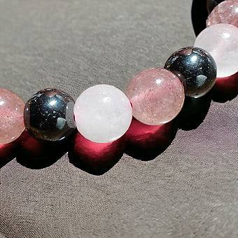 Strawberry & Rose Quartz Bracelet With Hematite - 8mm