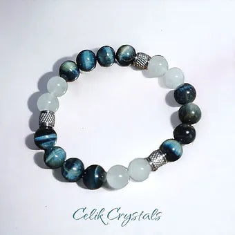 Blue Tiger Eye and White Quartz Bracelet