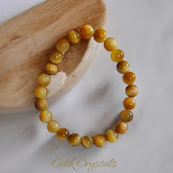 Gold Tiger Eye Bracelet Natural Stones 8mm Stretches