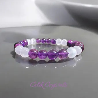 Amethyst Purple Tiger Eye and Selenite Bracelet