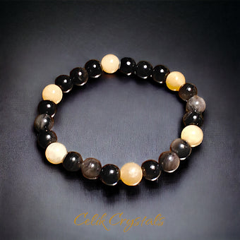 Silver Obsidian Honey Calcite Bracelet 8mm