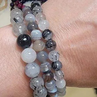 Black Tourmaline Quartz Crystal Healing Bracelet Unisex