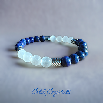 Lapis Lazuli, Selenite & Stainless Steel Spacers Bracelet