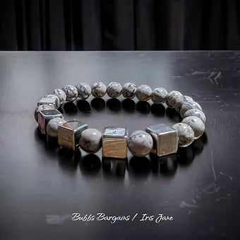Men's Map Stone Jasper & Hematite Bracelet - 8mm