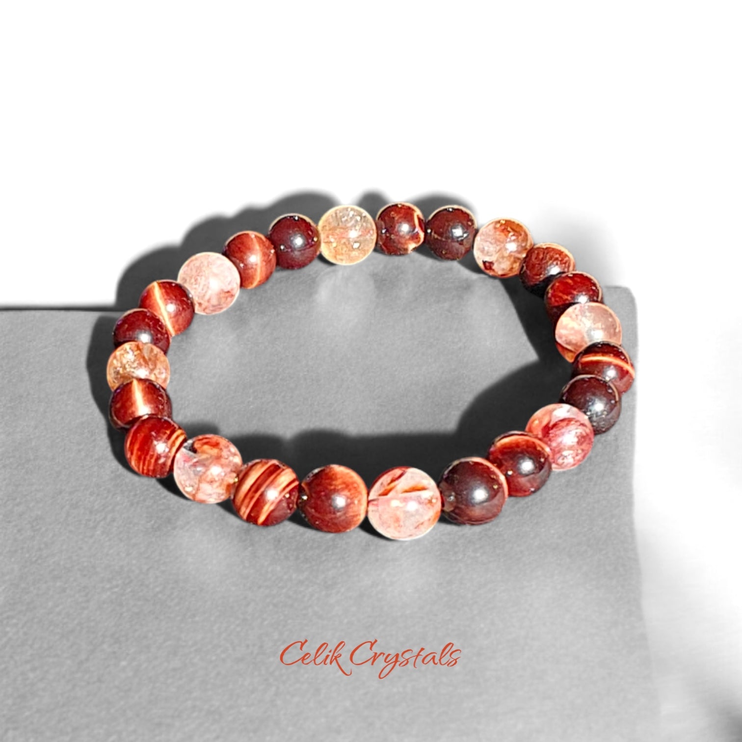 Red Tiger Eye and Fire Quartz Bracelet